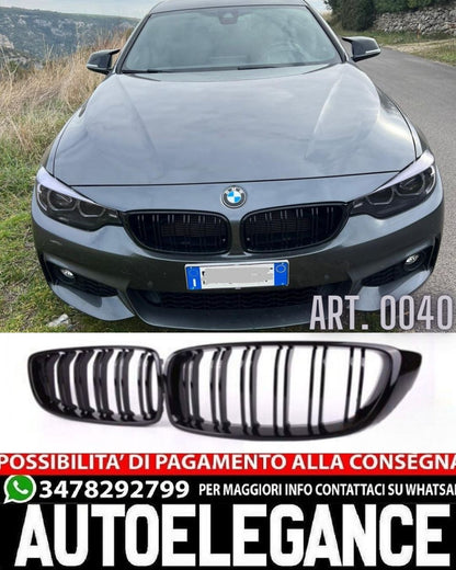 GRIGLIA ADATTA PER BMW SERIE 4 F32 F33 F36 DOPPIA FASCIA LOOK NERO LUCIDO