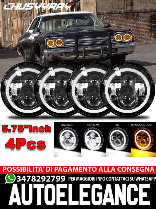 4pcs 5 3/4" 5.75 inch LED Headlights Sealed Beam Ring Angel Eyes Bulbs 