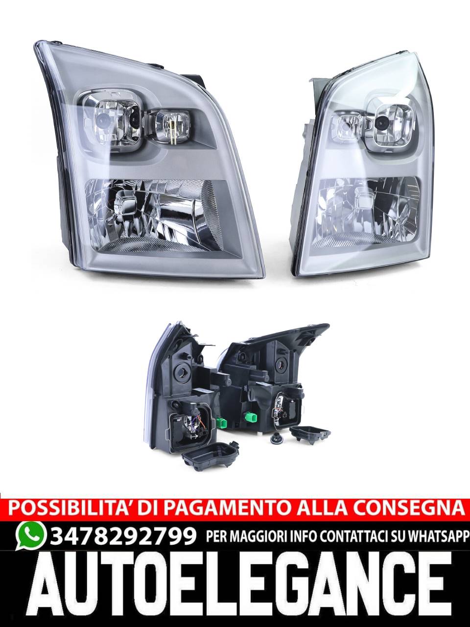 H4 headlights with left right servomotor pair for Ford Transit 06-14-
