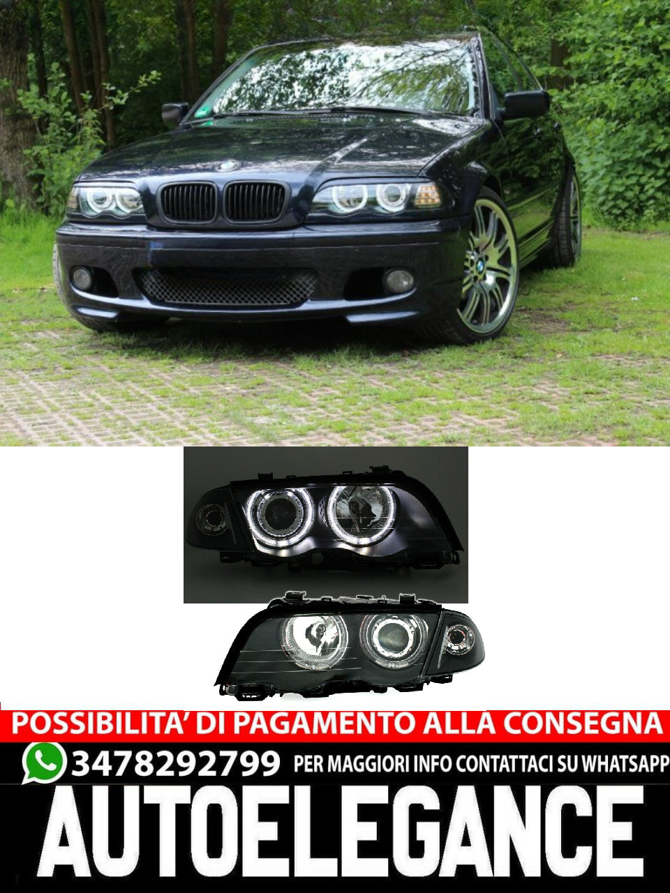 EAGLE EYES Angel Eyes headlight set in black for BMW E46 Limo Tour LED 3 Series 