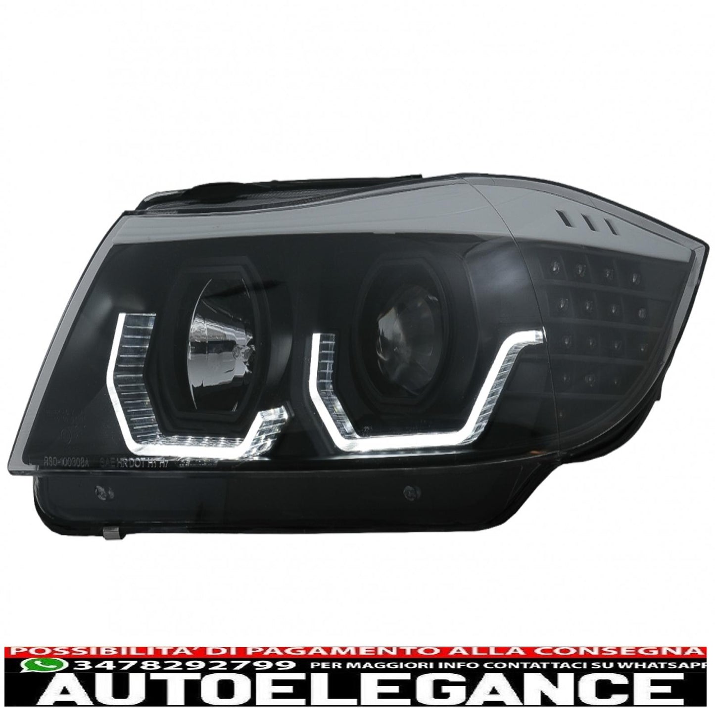 Fari anteriori angel eye 3d a led adatti per bmw serie 3 e90 limousine e91 touring (03.2005-08.2008) guida a sinistra nera