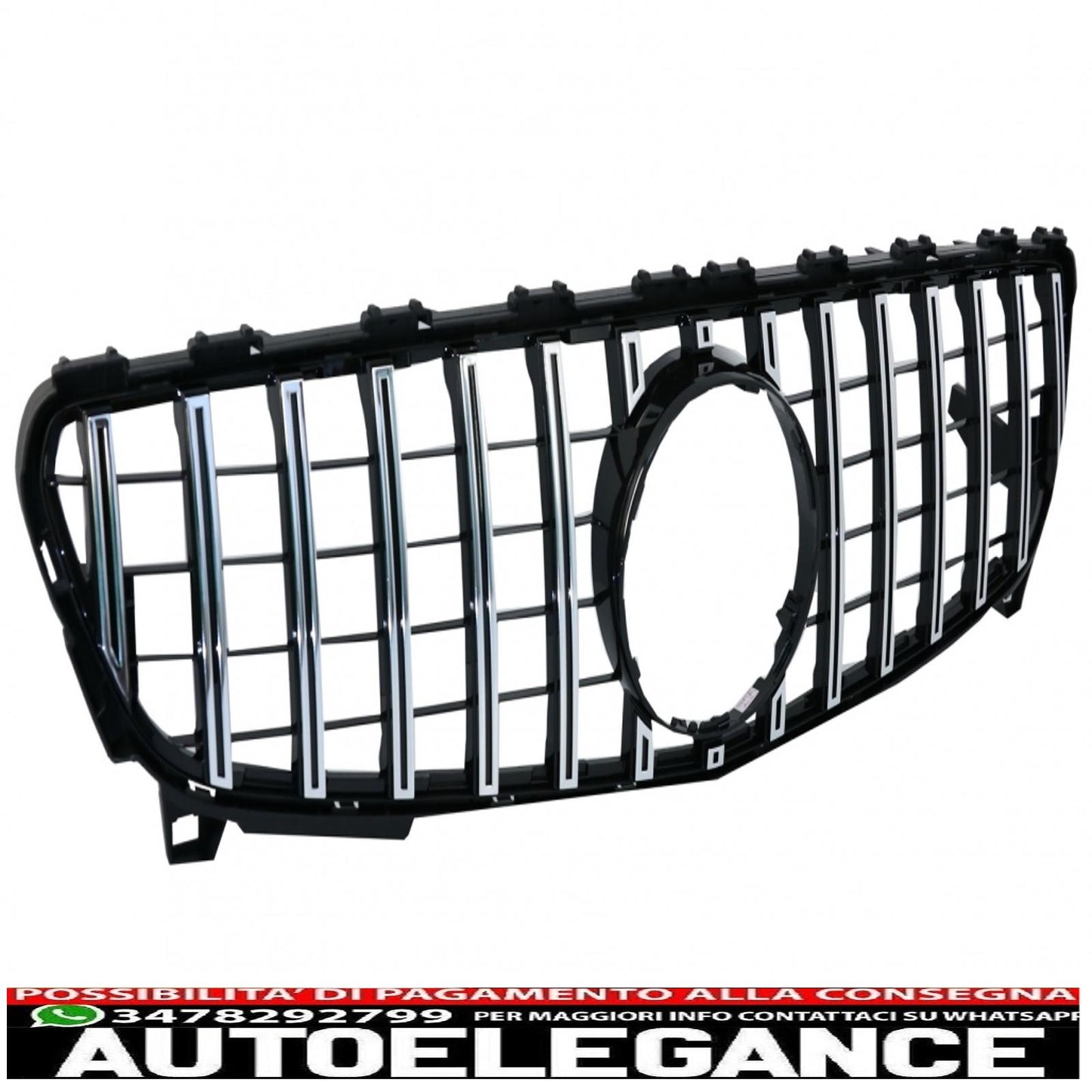 central grille suitable for mercedes a-class w176 restyling (09.2015-2018) a45 gt-r design panamericana black chrome