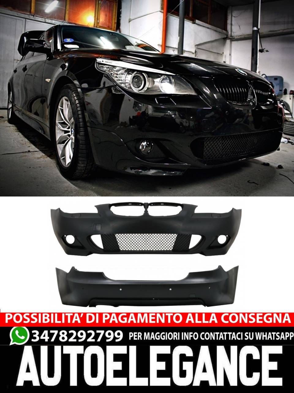 Paraurti anteriore e posteriore adatto per BMW Serie 5 E60 LCI (2007-2010)