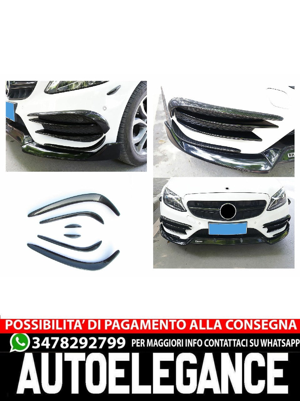 SPOILER ANTERIORE AERO FLAPS ADATTO PER MERCEDES W205 CLASSE C AMG LINE