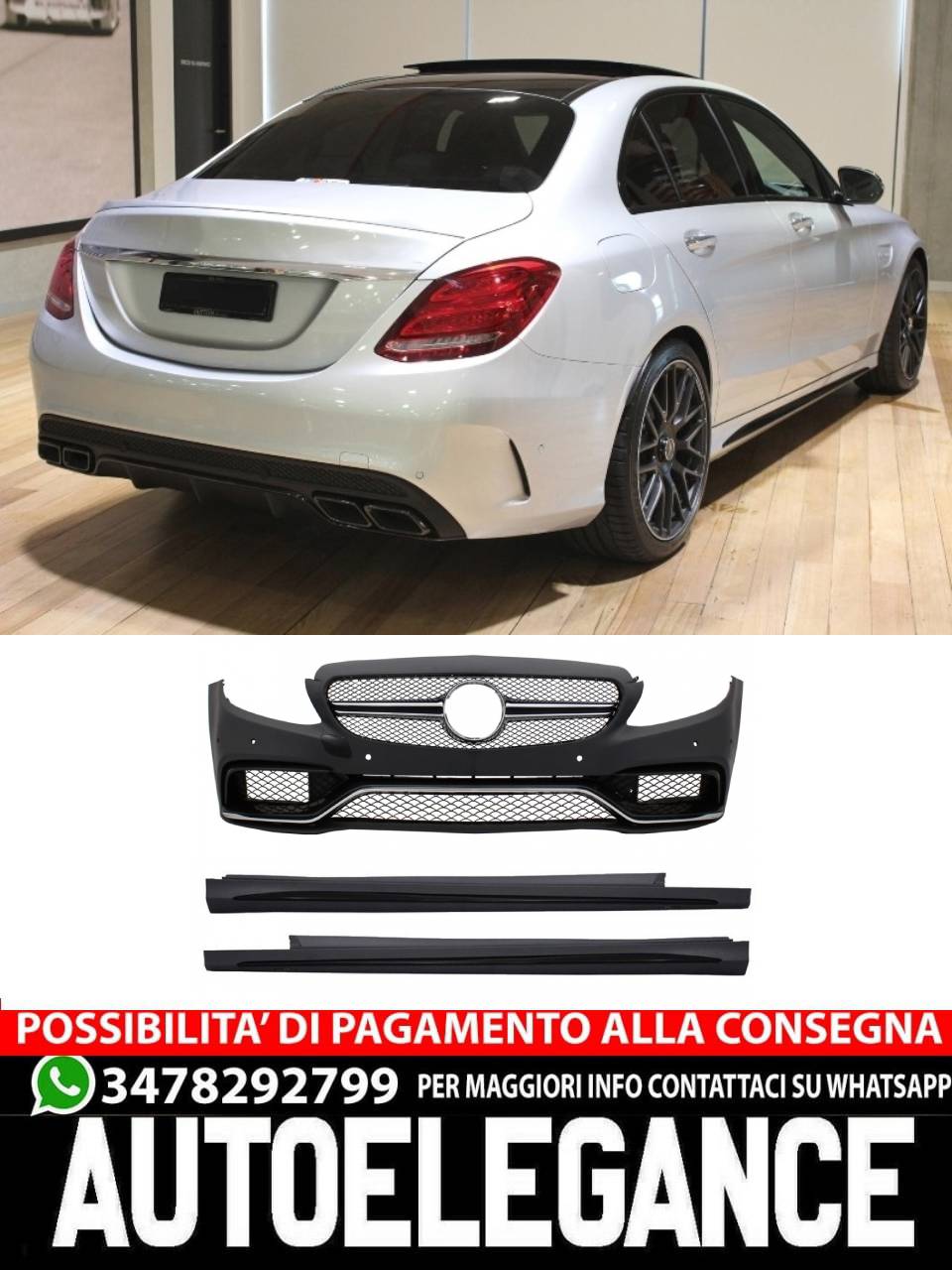 Front Bumper Suitable for Mercedes C-Class W205 S205 (2014-2018) C63 Design 