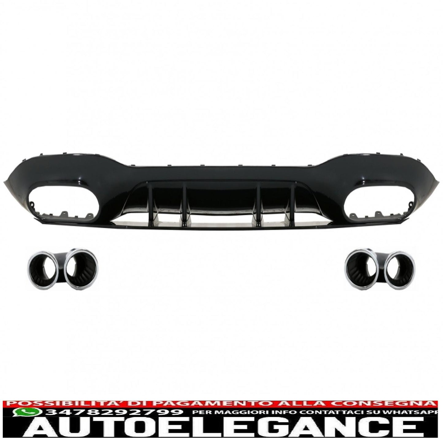 rear diffuser with front side air intakes and side fins suitable for mercedes a-class v177 sedan (2018-up) chrome exhaust