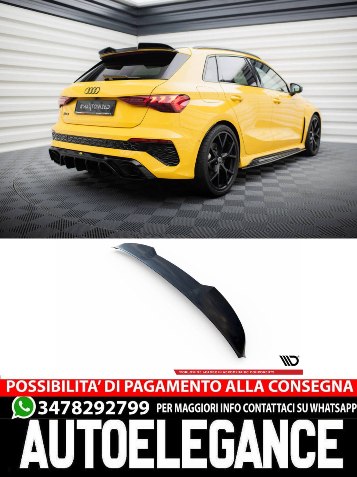 SPOILER CAP adatto per 3D AUDI RS3 / S3 / A3 S-LINE SPORTBACK 8Y (2020-)