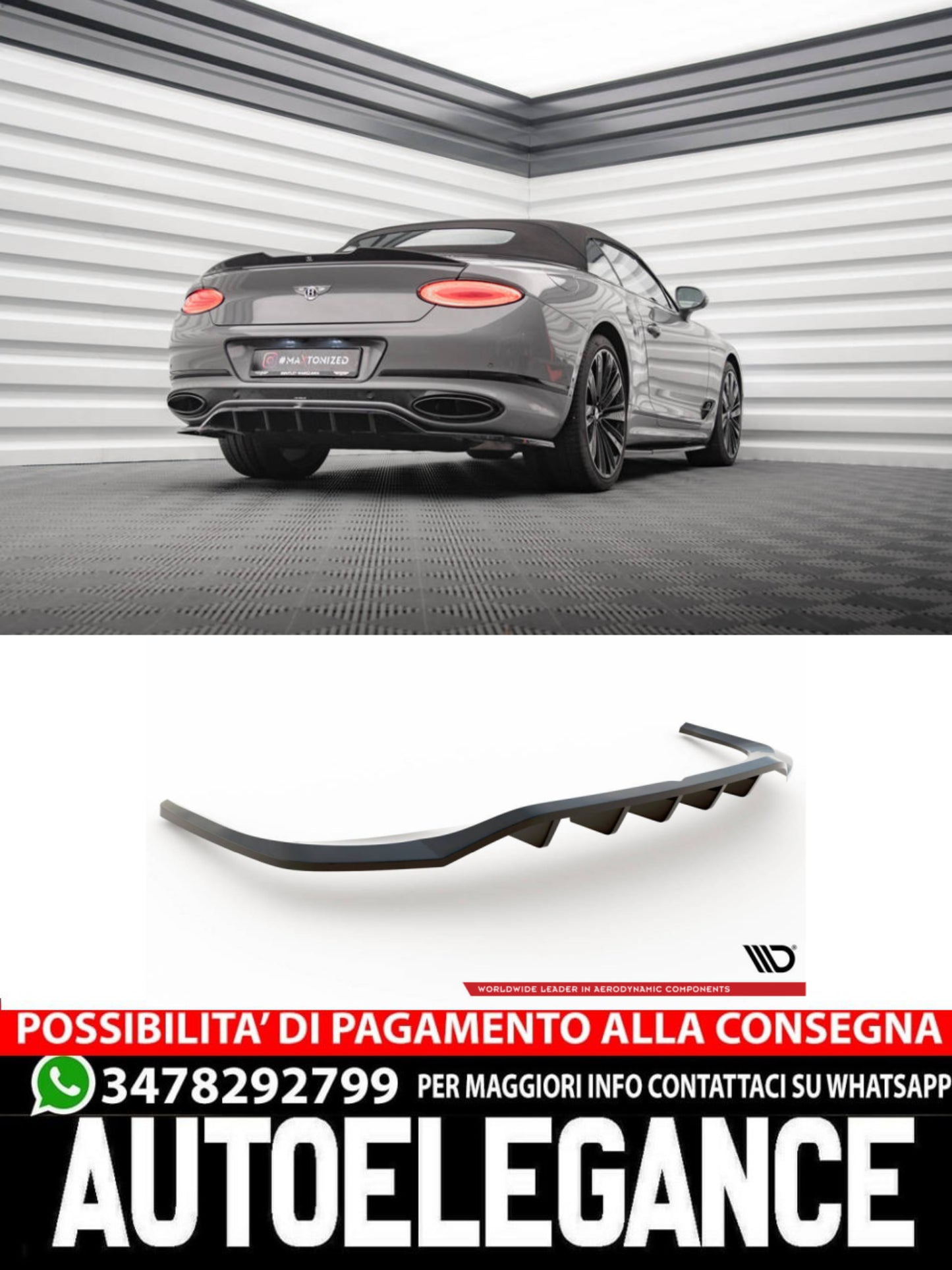 SPLITTER POSTERIORE CENTRALE (CON BARRE VERTICALI)adatto per  BENTLEY CONTINENTAL GT MK3  (2018- )