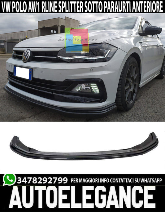 LAMA VW POLO AW1 RLINE SOTTO PARAURTI ANTERIORE IN ABS NERO LUCIDO SPLITTER