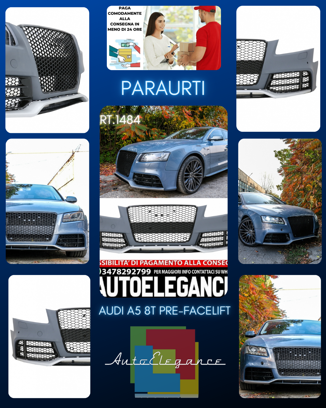 PARAURTI ANTERIORE ADATTO PER AUDI A5 8T PRE-FACELIFT LOOK GREZZO DESIGN RS5