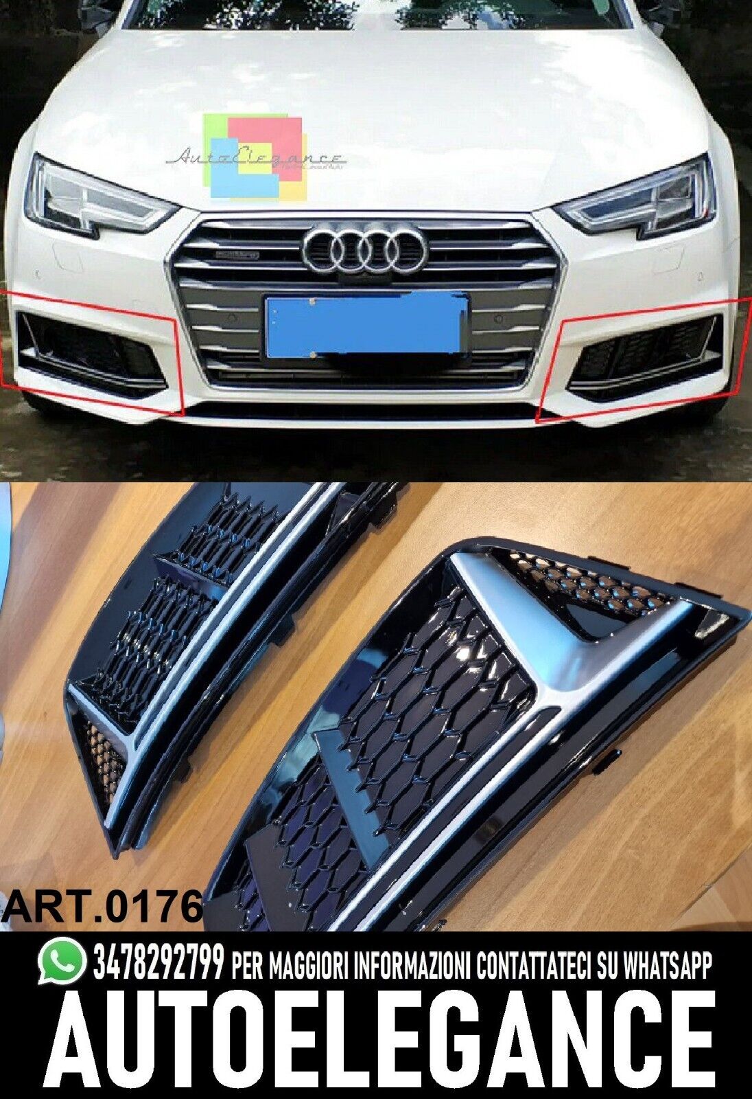 FOG LIGHT GRILLS BLACK EDGE AUDI A4 B9 2015-2018 RS4 S4 DESIGN ABS / PLASTIC