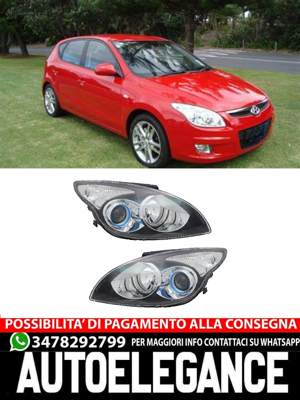 Headlight Set for Hyundai i30 FD H1 / H7 2009 - 2011 Black LWR 