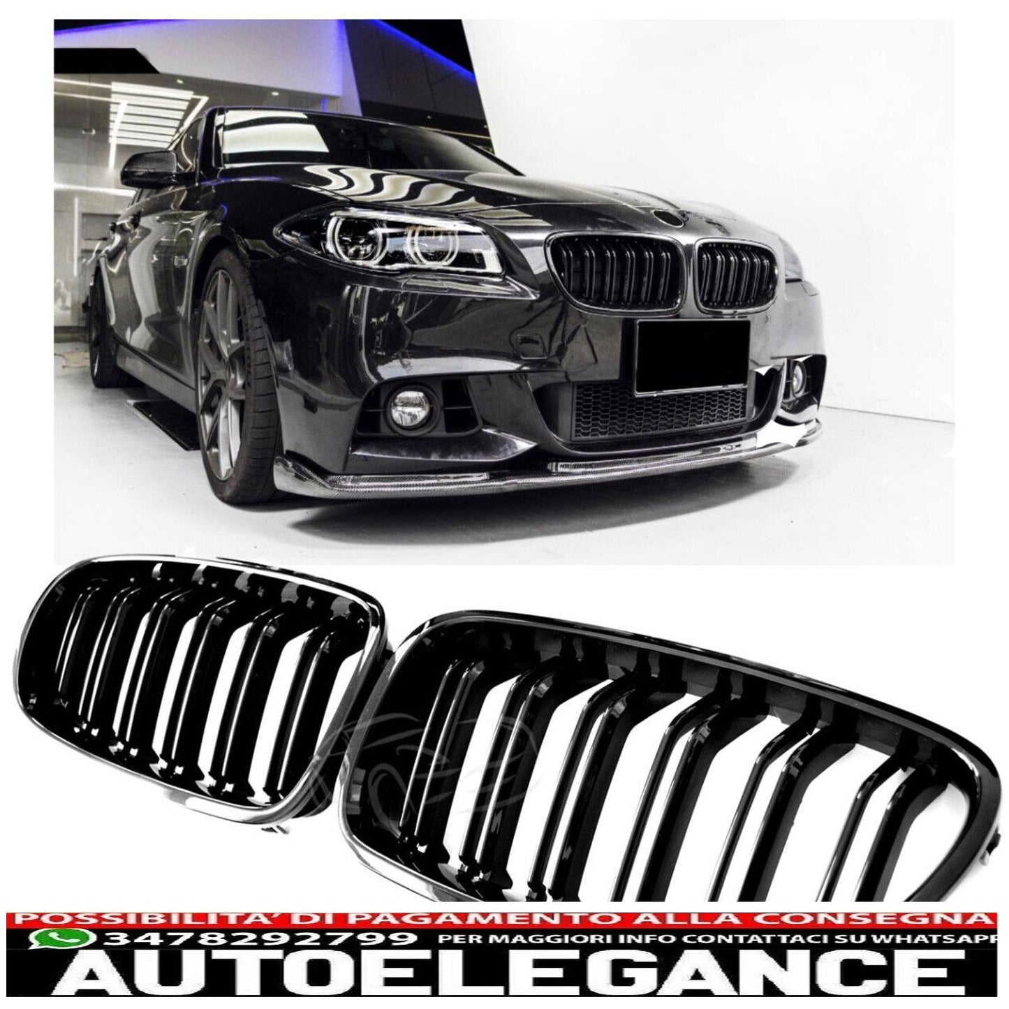 Per griglia del radiatore BMW serie 5 F10 F11 doppia barra nero lucido