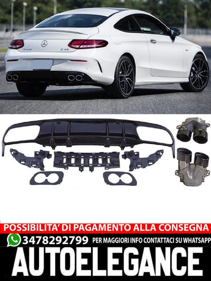 Per Mercedes C205 A205 diffusore + mascherine scarico (NERO) in ottica C43 AMG
