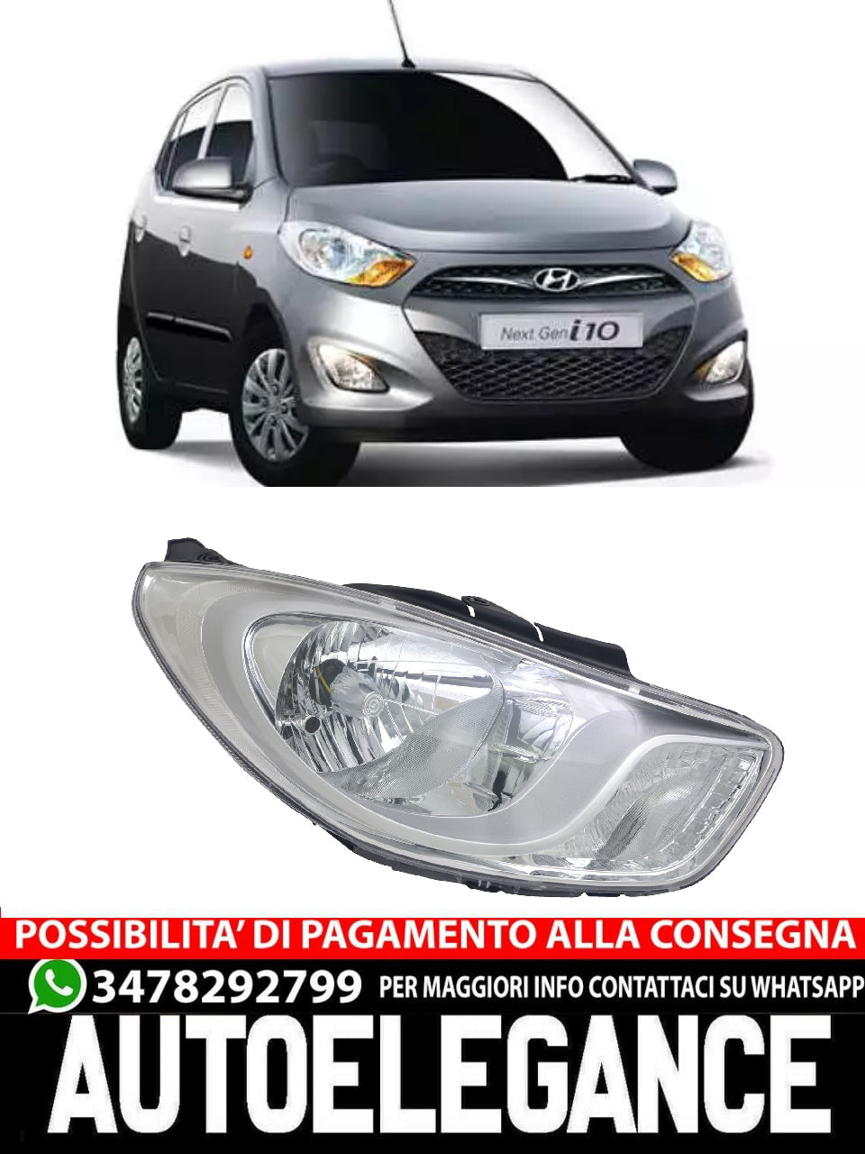 Set fari per Hyundai i10 PA 2010-2013 H4 Attuatore cromato LWR