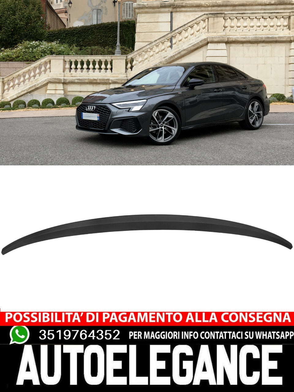 Spoiler posteriore adatto per Audi A3 8V berlina 2014-2020 non verniciato nero