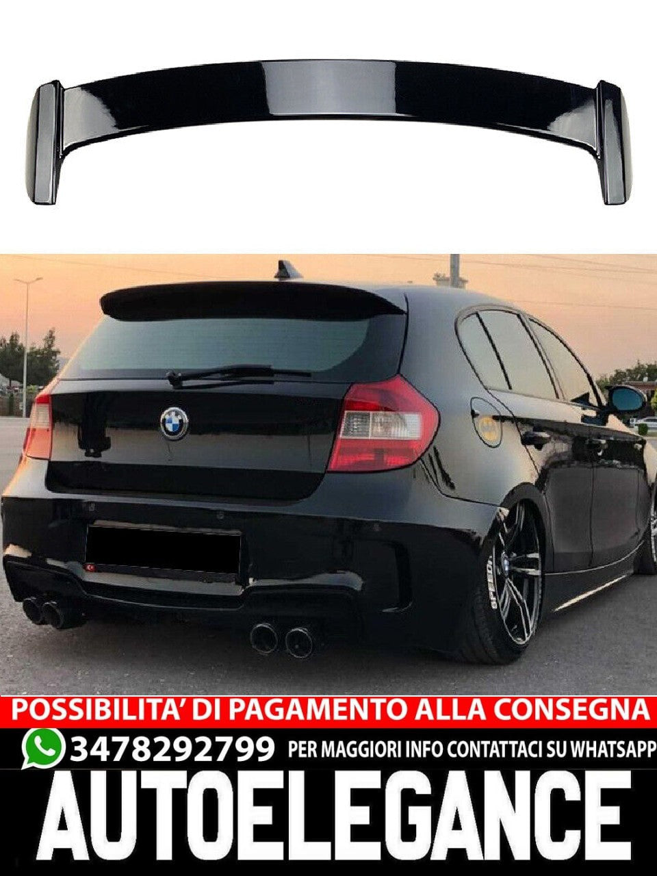 Per BMW Serie 1 E81 E87 nero lucido spoiler tetto labbro spoiler