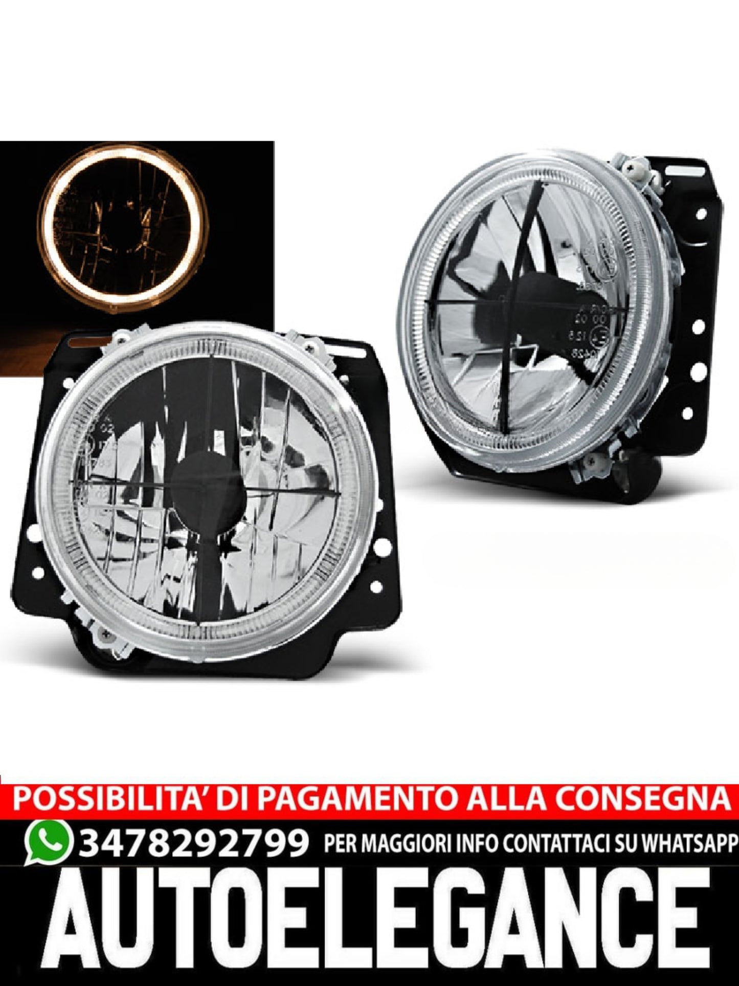 FARI ANTERIORI ANGEL EYES CROMATI adatti compatibili per VW GOLFII 2 08.83-08.91