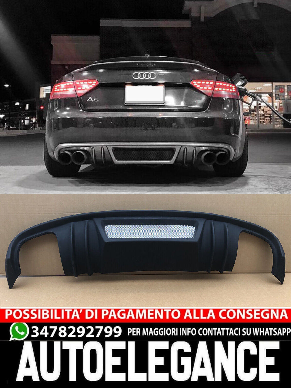 DIFFUSORE ADATTO PER AUDI A3 8P RS3 LOOK 2008-2012 LIFTING