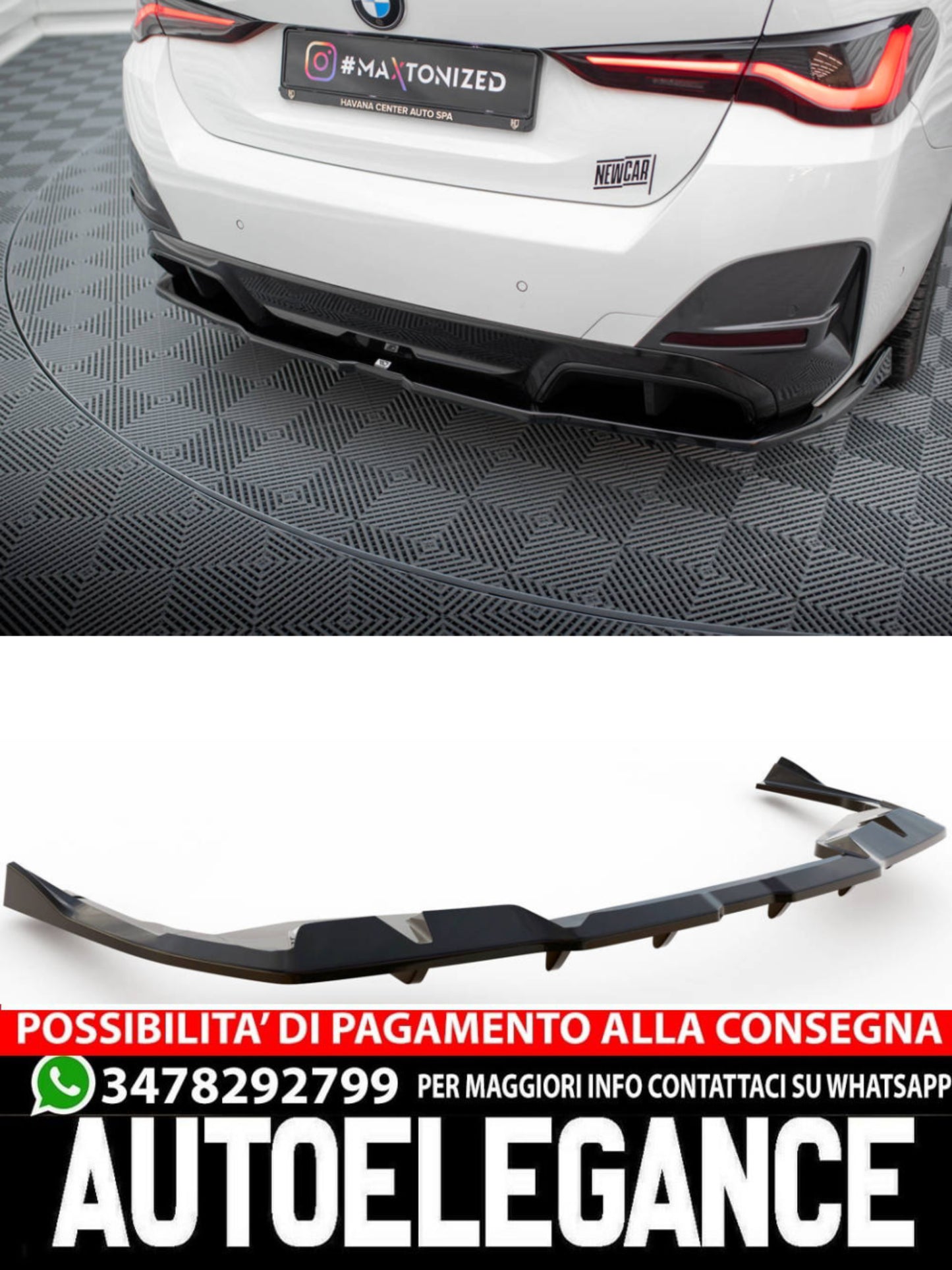 SPLITTER POSTERIORE CENTRALE (CON BARRE VERTICALI) V.2 adatto per  BMW I4 M-PACK G26