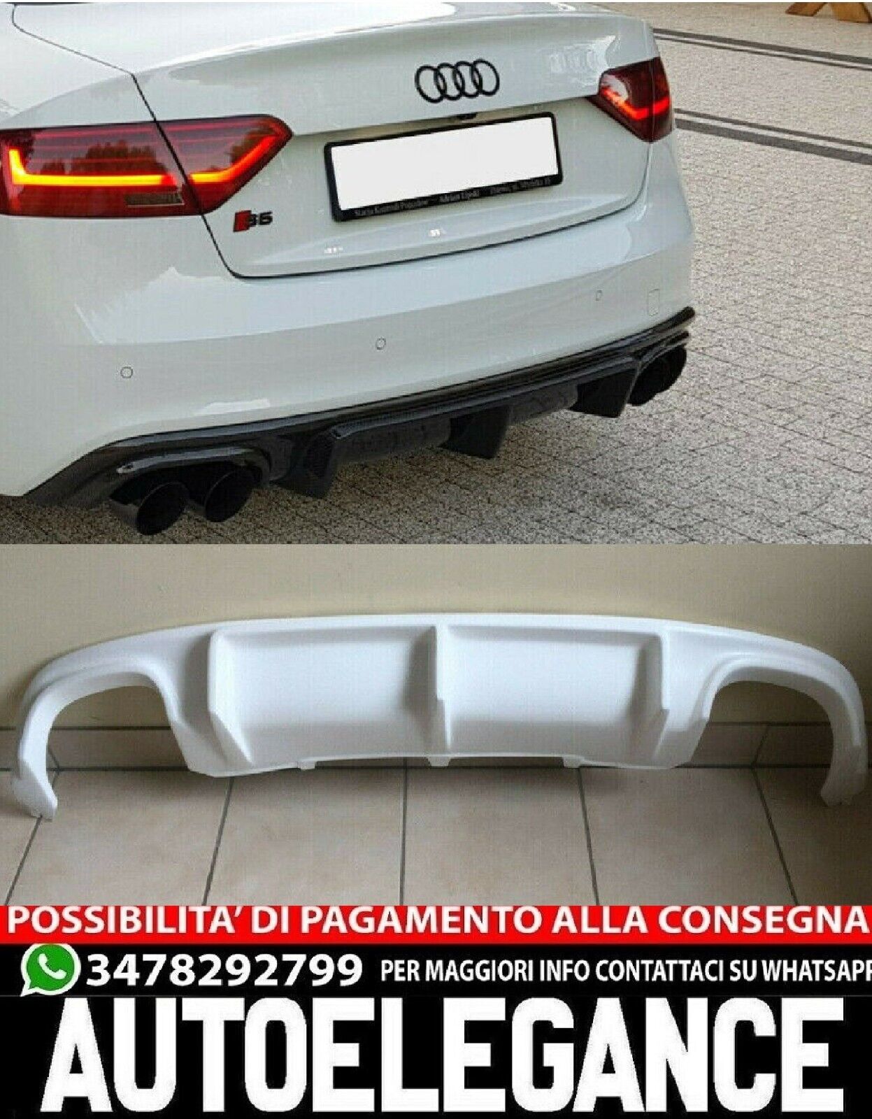 DIFFUSORE ADATTO PER AUDI A5 LOOK AUDI RS5 COUPE STANDARD 07-11