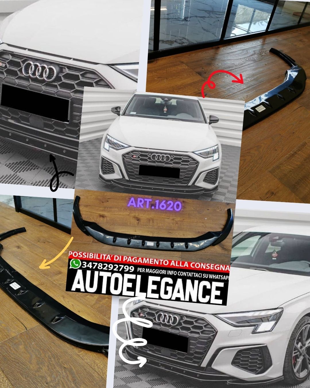 SPLITTER ANTERIORE ADATTO PER AUDI A3 S3 8Y 2020+ LOOK SPORTIVO