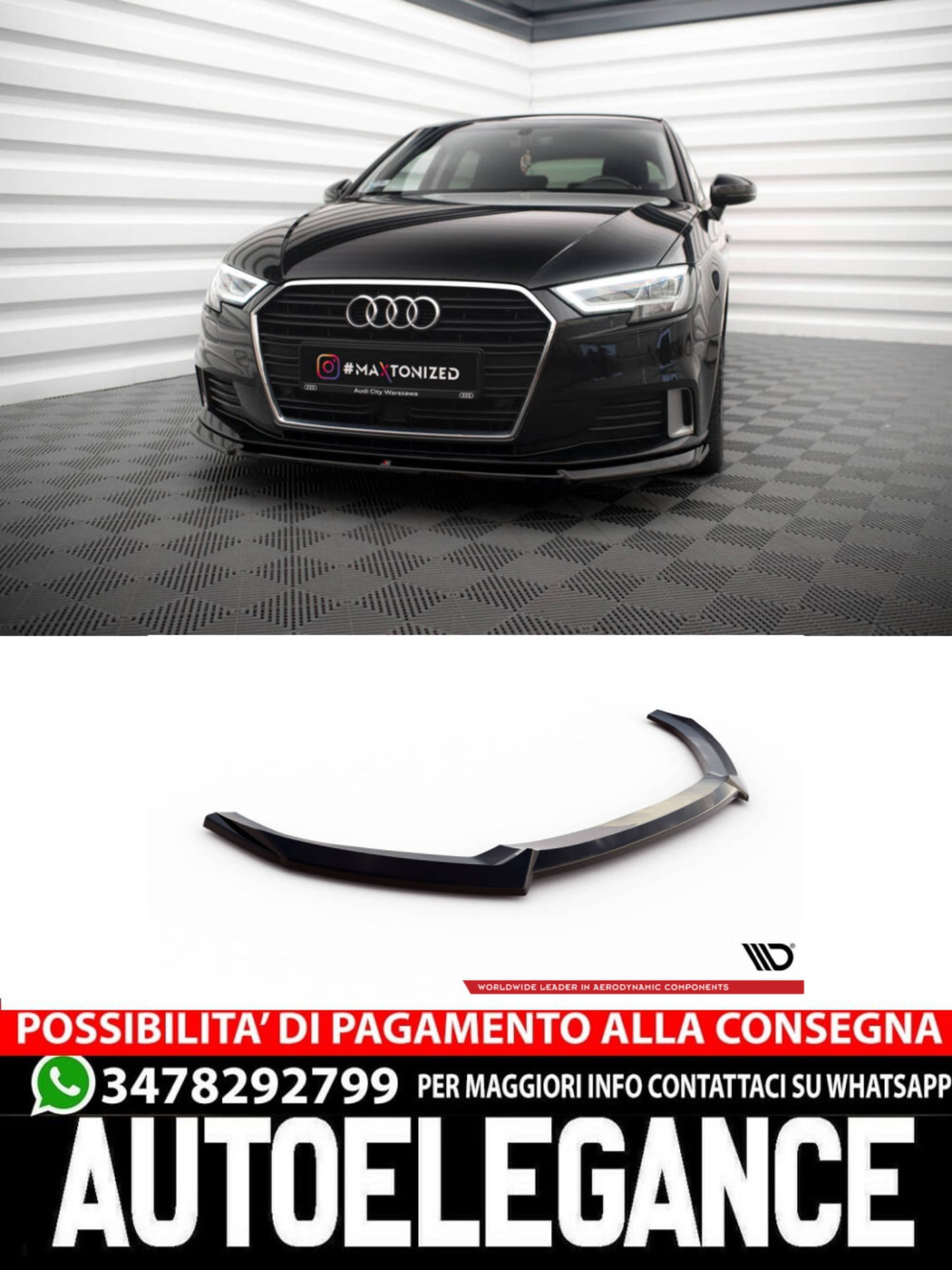 SPLITTER ANTERIORE V.2 adatto compatibile per AUDI A3 SPORTBACK 8V FACELIFT (2016 - 2020)