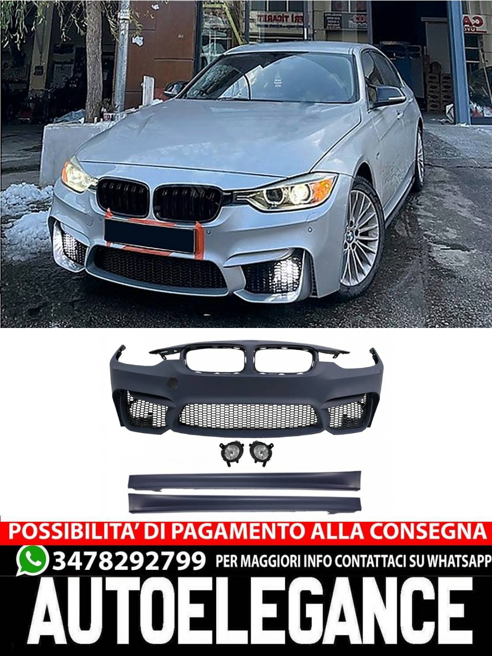 Paraurti anteriore adatto per BMW Serie 3 F30 F31 (2011-2019) con Fendinebbia