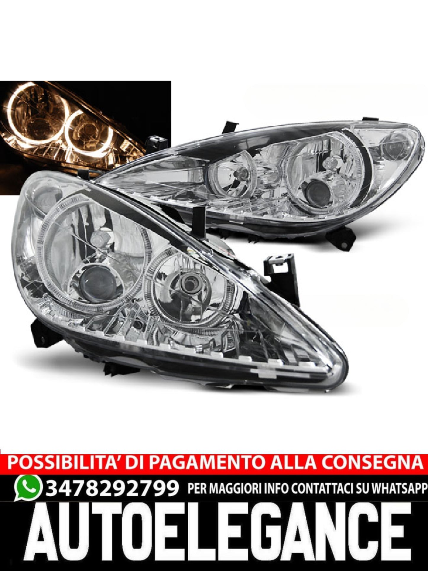 HEADLIGHTS SUITABLE FOR PEUGEOT 307 04.01-06.05 ANGEL EYES CHROME 