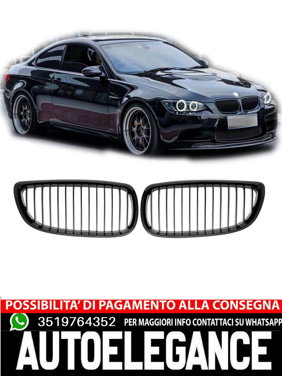 Griglia rene radiatore barra singola adatta per BMW Serie 3 E92 Coupe LCI 2010