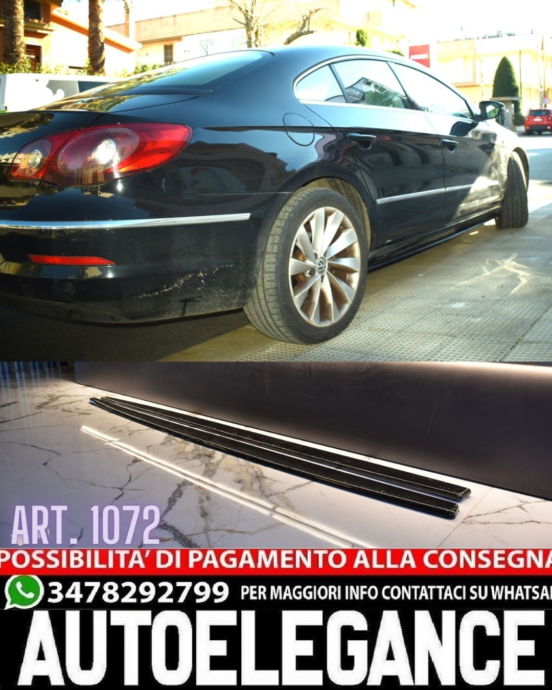 SOTTO MINIGONNE ADATTE PER VW PASSAT CC LOOK NERO LUCIDE DESIGN SPORTIVO