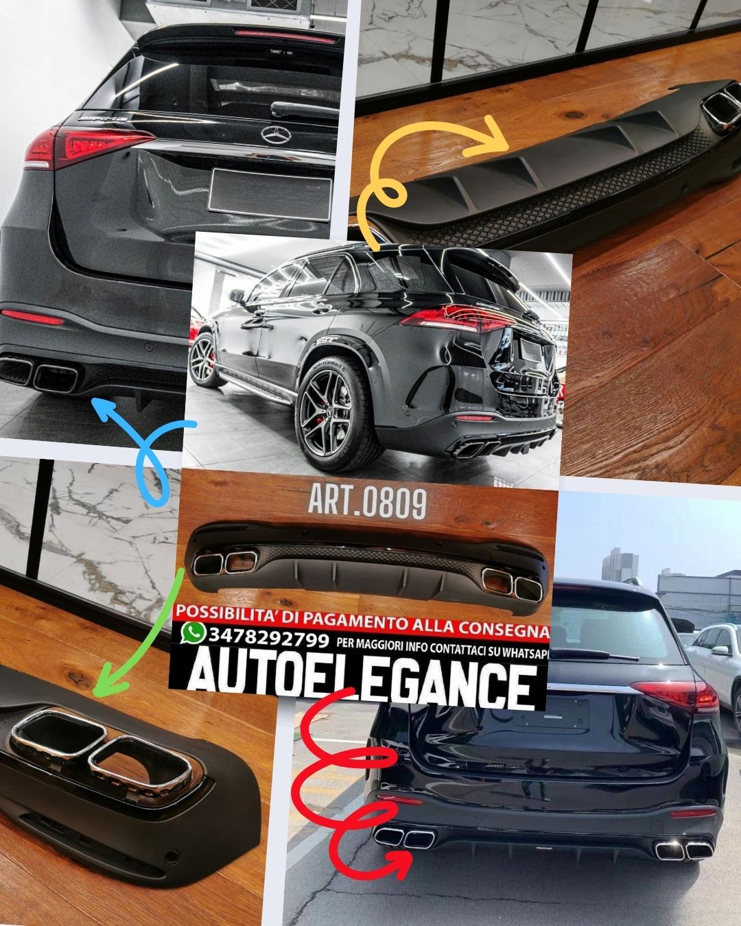 DIFFUSORE ADATTO PER MERCEDES GLE W167 AMG SUV LOOK 63 NERO + TERMINALI CROMATI
