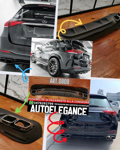 DIFFUSORE ADATTO PER MERCEDES GLE W167 AMG SUV LOOK 63 NERO + TERMINALI CROMATI