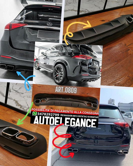 DIFFUSORE ADATTO PER MERCEDES GLE W167 AMG SUV LOOK 63 NERO + TERMINALI CROMATI