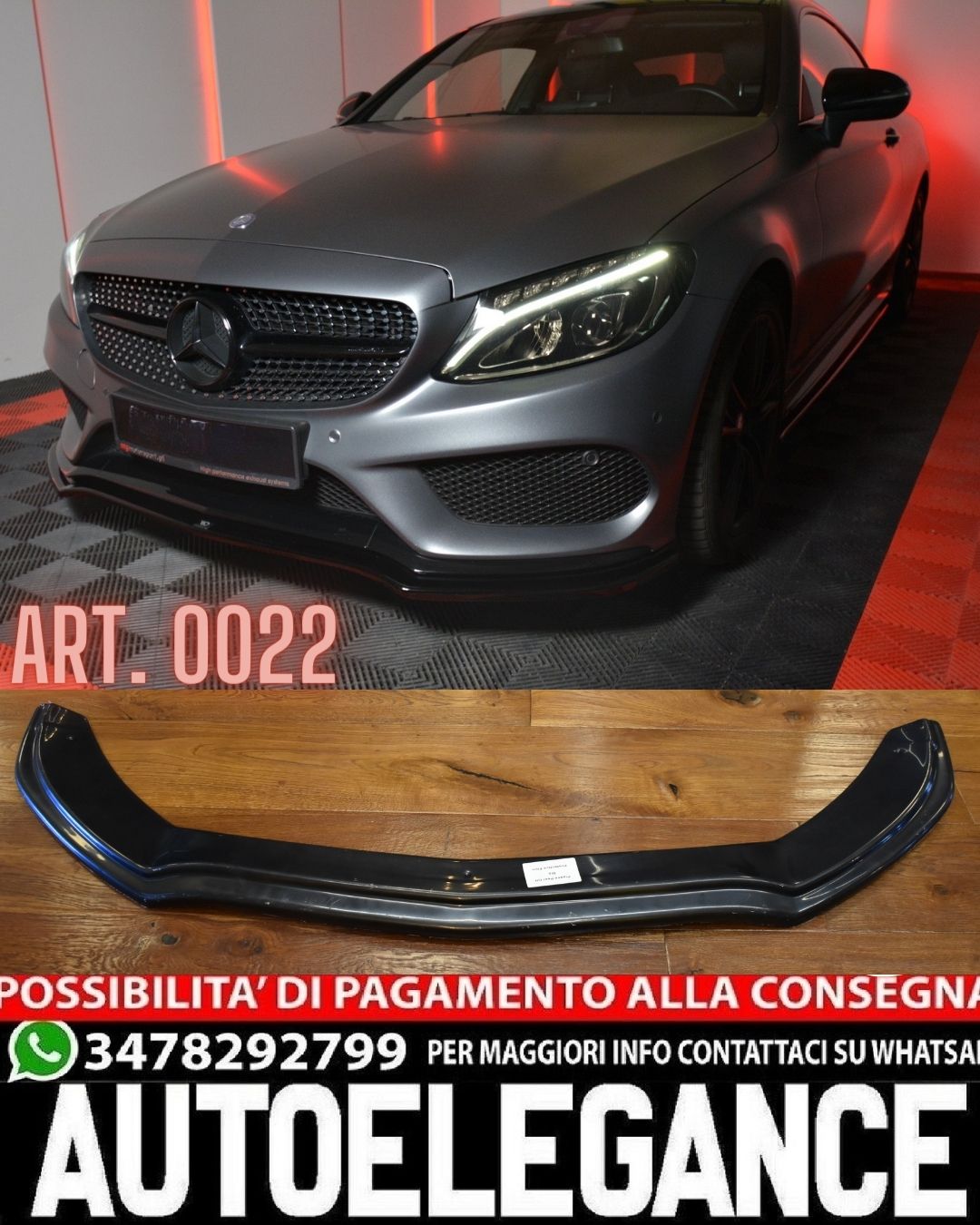 FRONT SPLITTER SUITABLE FOR MERCEDES C W205 S205 AMG ABS SPLITTER BLACK LOOK 