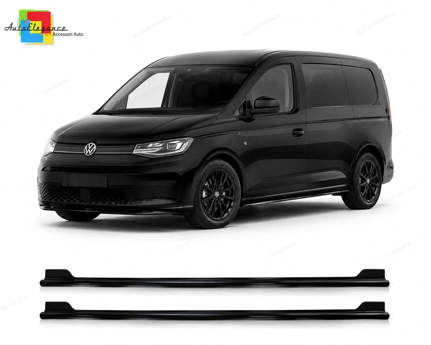 👉Gonne Laterali per VW Caddy Maxi MK5 2021+ Sottoporta Nero Lucido👈
