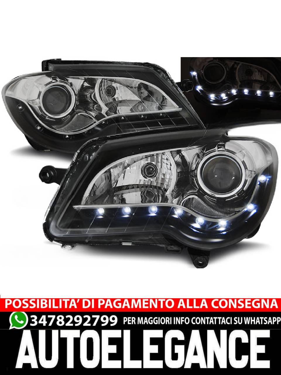 FARI ANTERIORI DAYLIGHT NERO per VW TOURAN 06-10