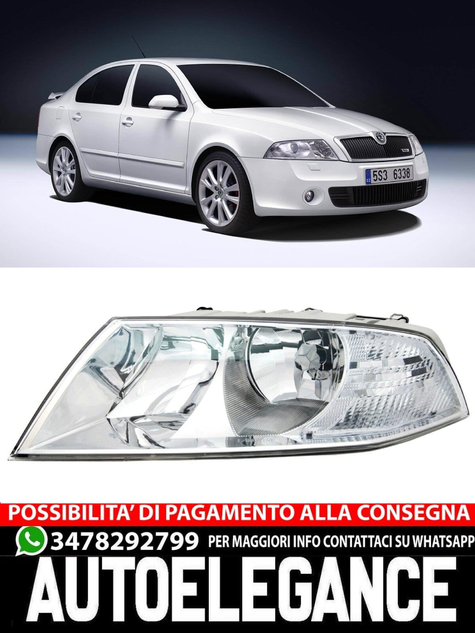 Left front headlight for Skoda Octavia 2 H1 H7 + electric motor Reflector 