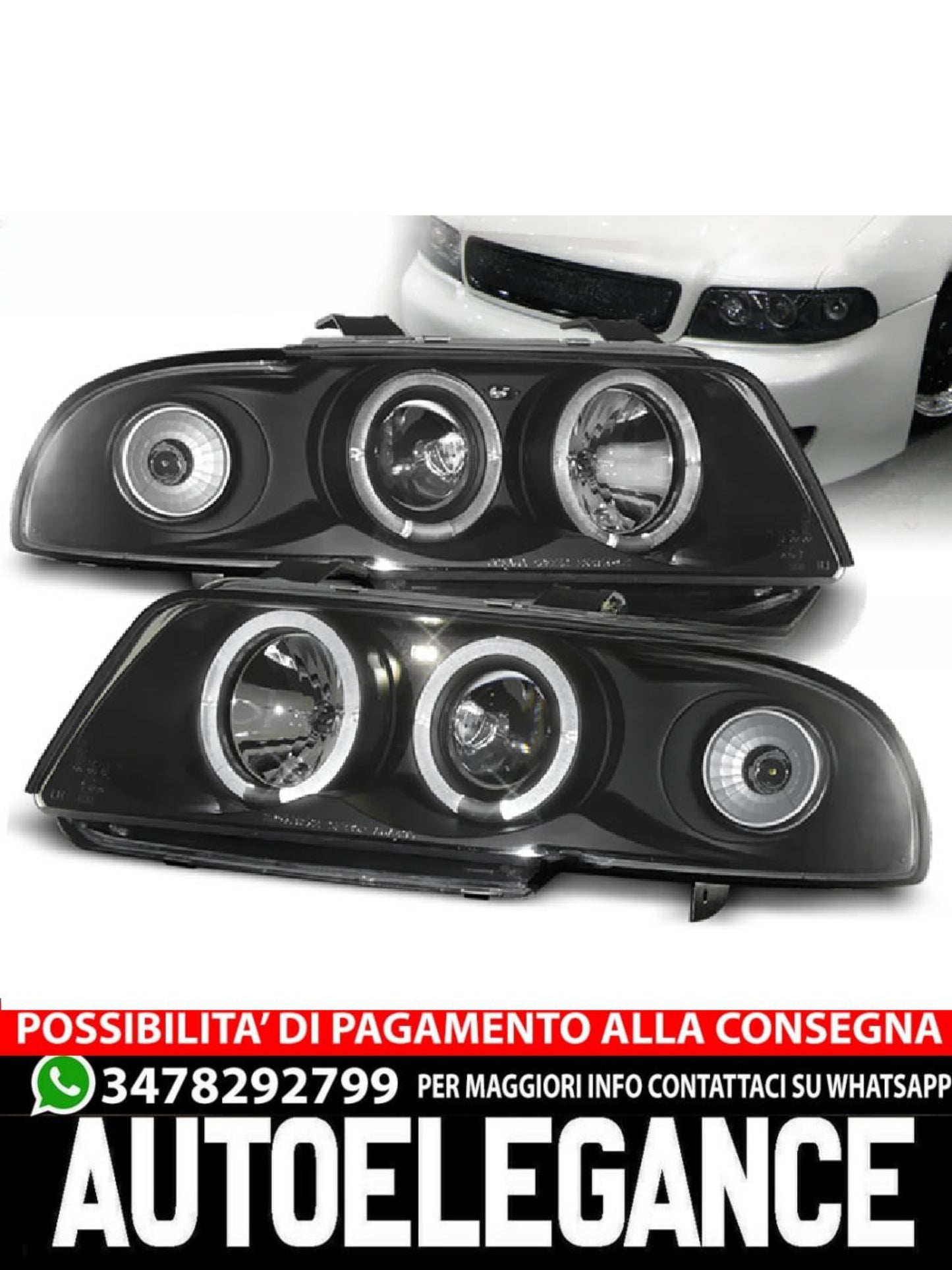BLACK ANGEL EYES HEADLIGHTS SUITABLE for AUDI A4 11.94-12.98 