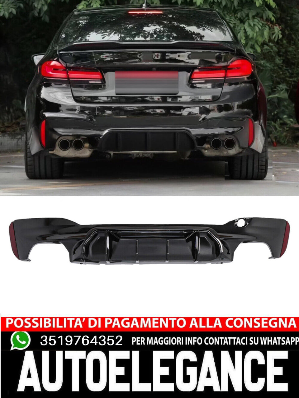 Diffusore posteriore paraurti scarico adatto per BMW G30 G31 Sport tutto nero
