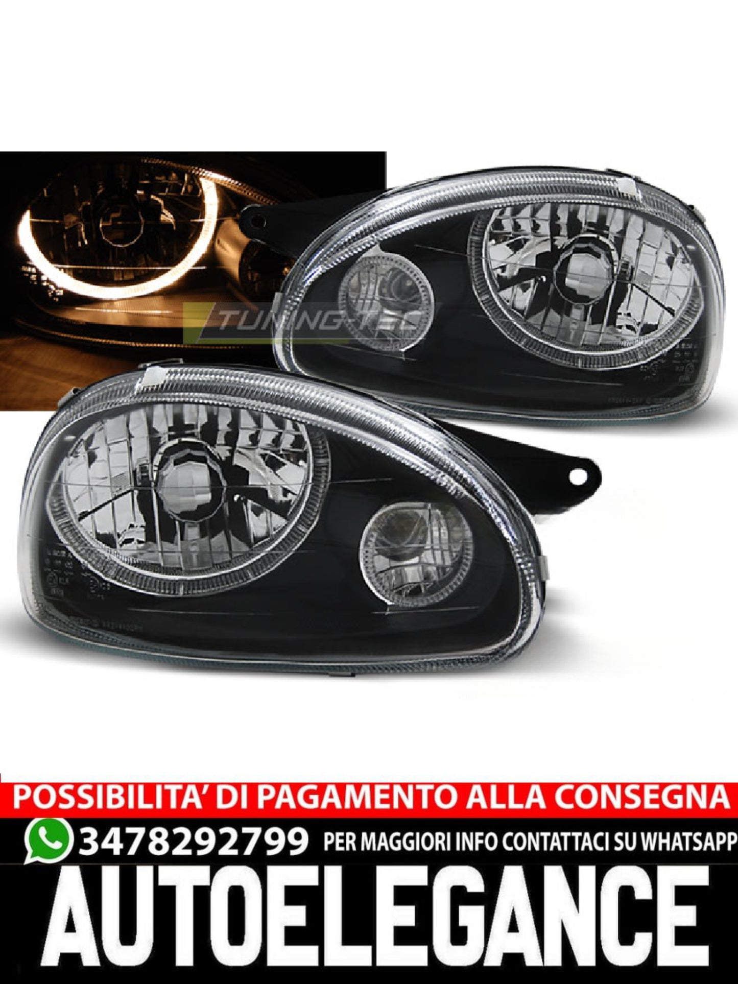 HEADLIGHTS SUITABLE FOR OPEL CORSA B 02.93-10.00 ANGEL EYES BLACK 