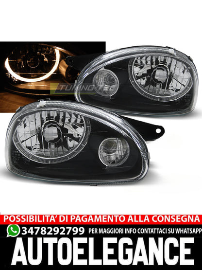 HEADLIGHTS SUITABLE FOR OPEL CORSA B 02.93-10.00 ANGEL EYES BLACK 