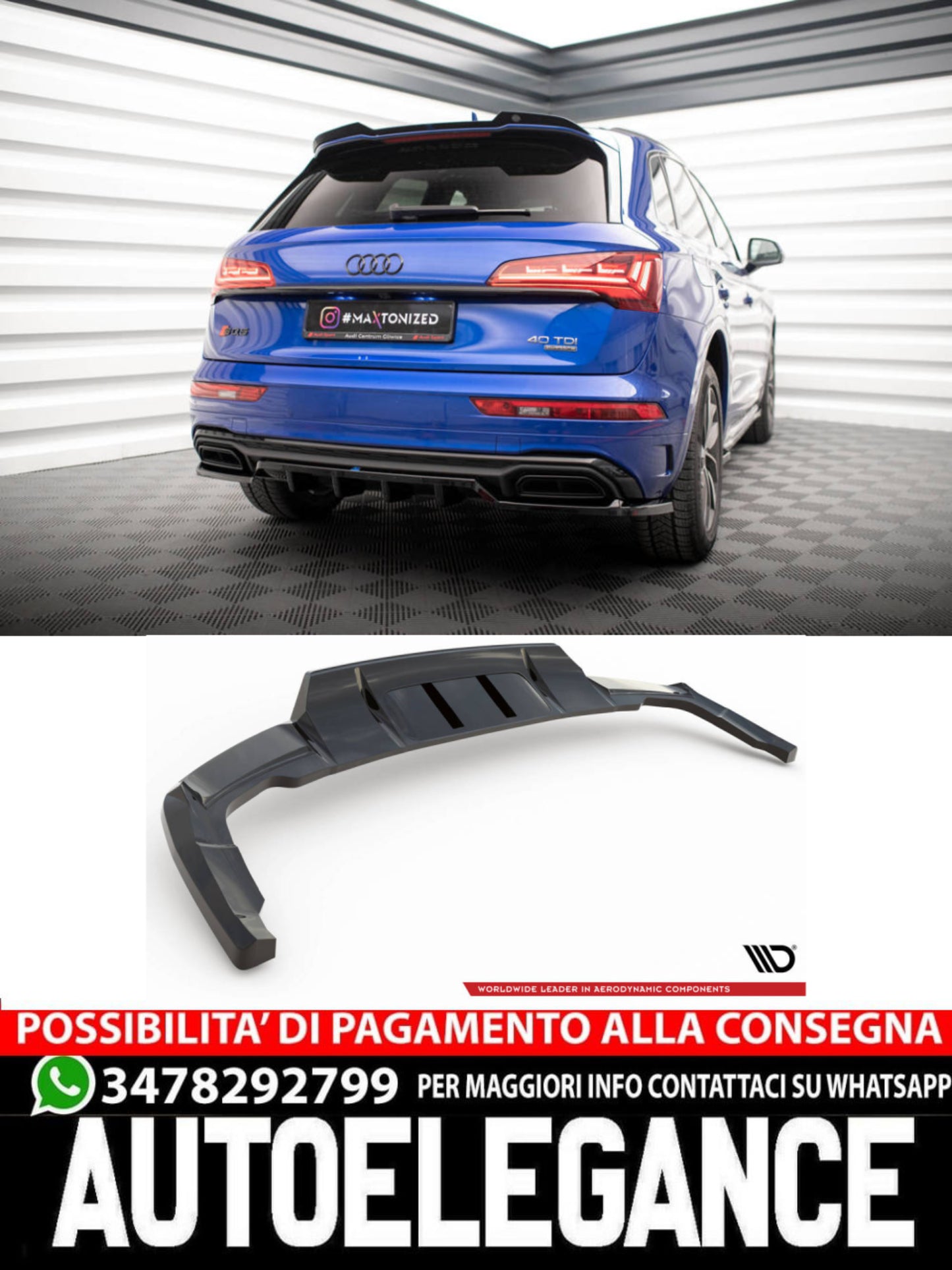 SPLITTER POSTERIORE CENTRALE (CON BARRE VERTICALI) compatibile per AUDI Q5 S-LINE SUV MK2 FACELIFT  2020-