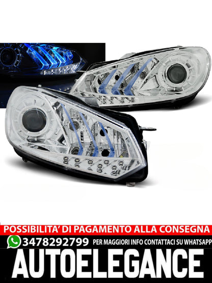 FARI ANTERIORI TRUE DRL CHROME BLUE LIGHT ADATTI PER VW GOLF 6 10.08- 12