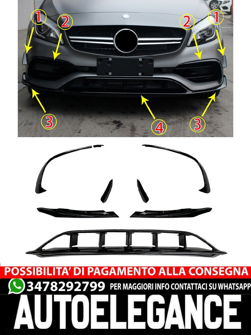 Adatto per MERCEDES W176 CLASSE A SPOILER ANTERIORE LIFTING SPOILER ANTERIORE SPOILER
