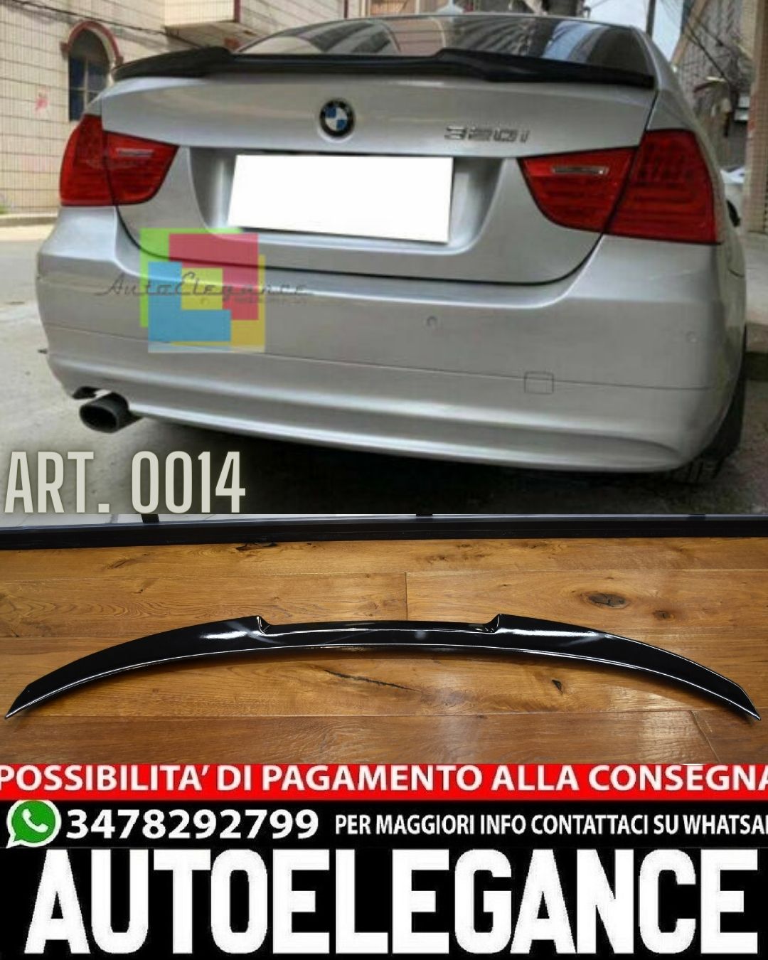 SPOILER BAGAGLIAIO ADATTO PER BMW SERIE 3 E90 2005-2012 LOOK M4 NERO LUCIDO