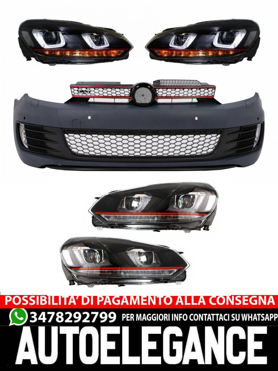 Front bumper suitable for VW Golf VI 6 (2008-2013) GTI Look with Golf 7 headlights 