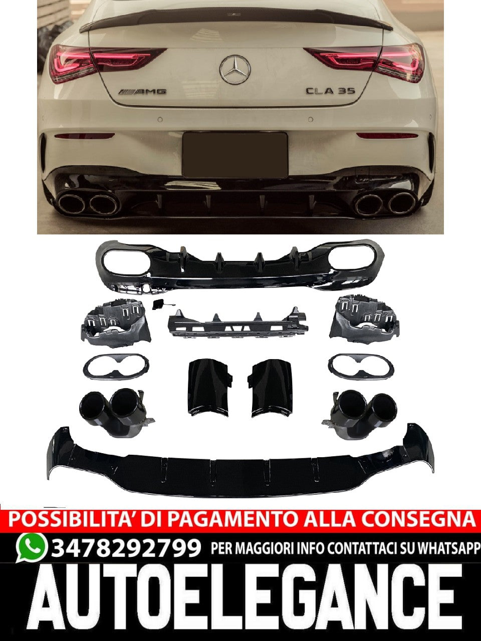 Per Mercedes W118 C118 CLASSE CLA Diffusore + Paraurti Scarico 2x2 NERO AMG