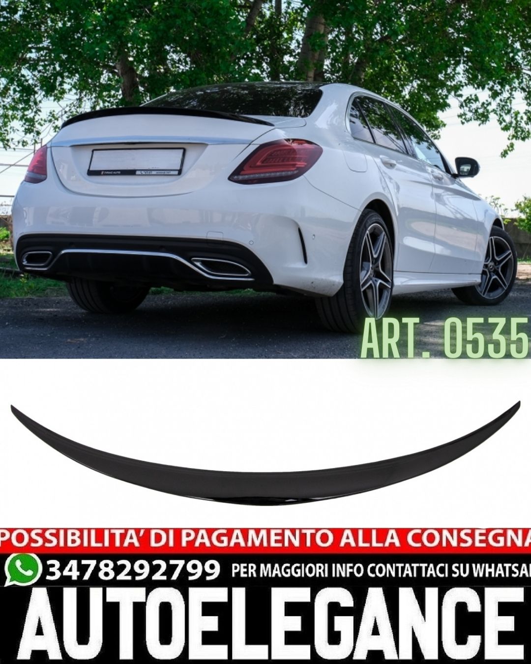 SPOILER BAGAGLIAIO ADATTO PER MERCEDES CLASSE C BERLINA W205 LOOK NERO LUCIDO