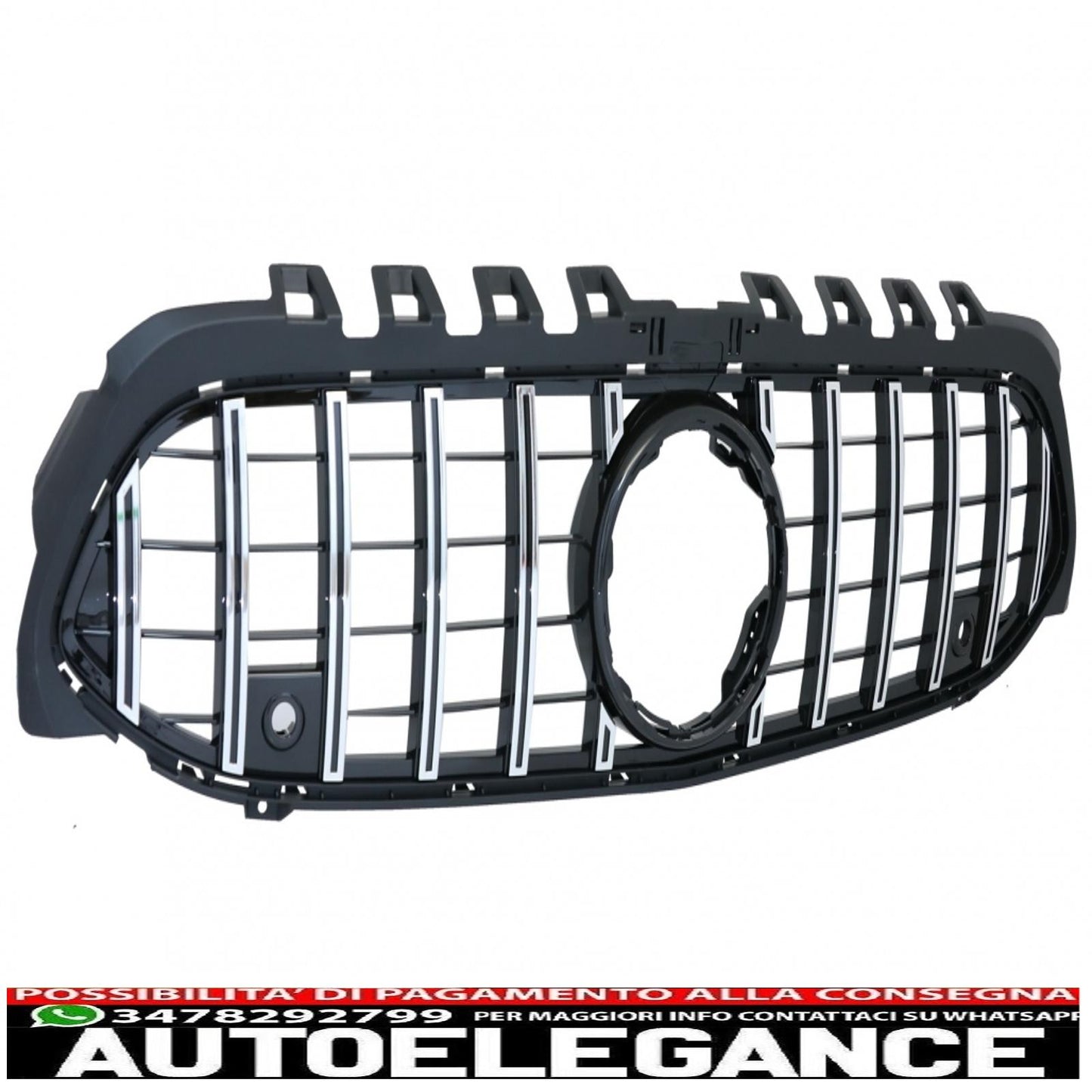 central grille suitable for mercedes a-class w177 hatchback v177 sedan (04.2018-up) gt-r design panamericana black chrome